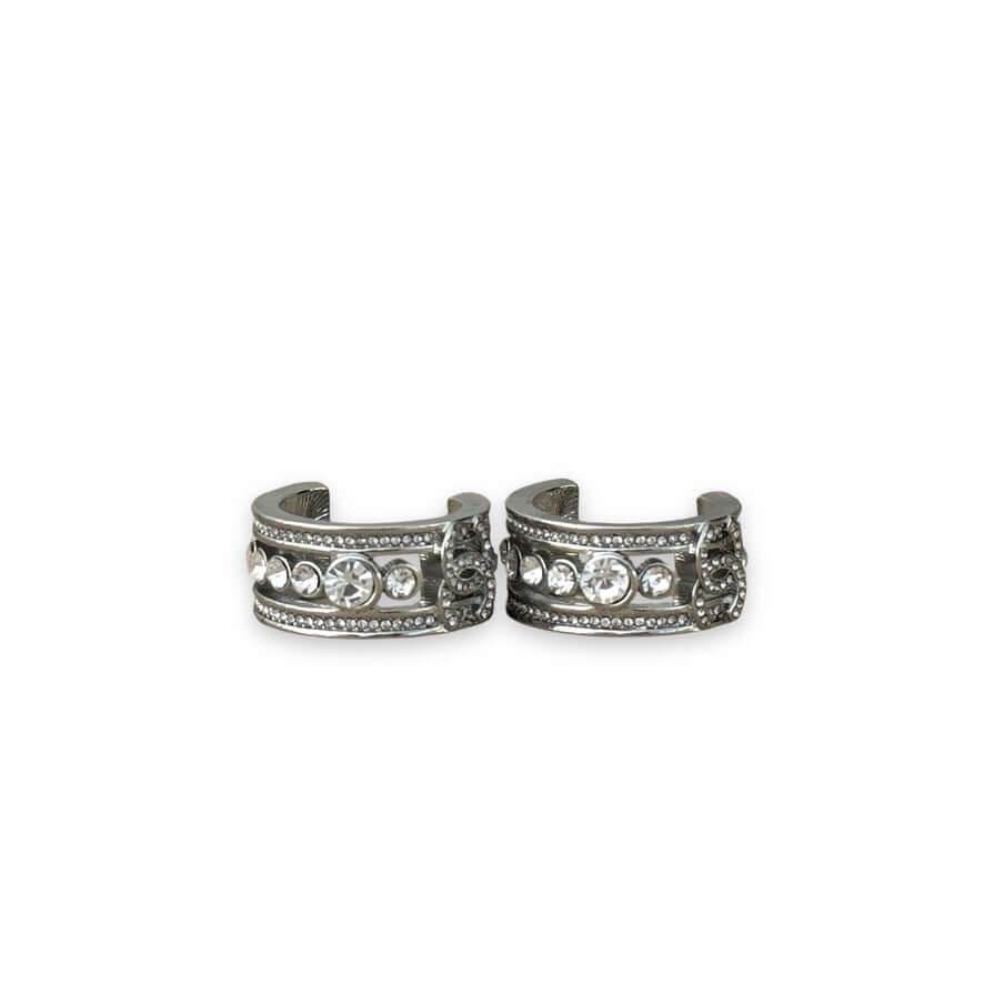 Authentic Chanel CC Silver w/ Crystals Hoops Pre-Owned - My Mama Found What 