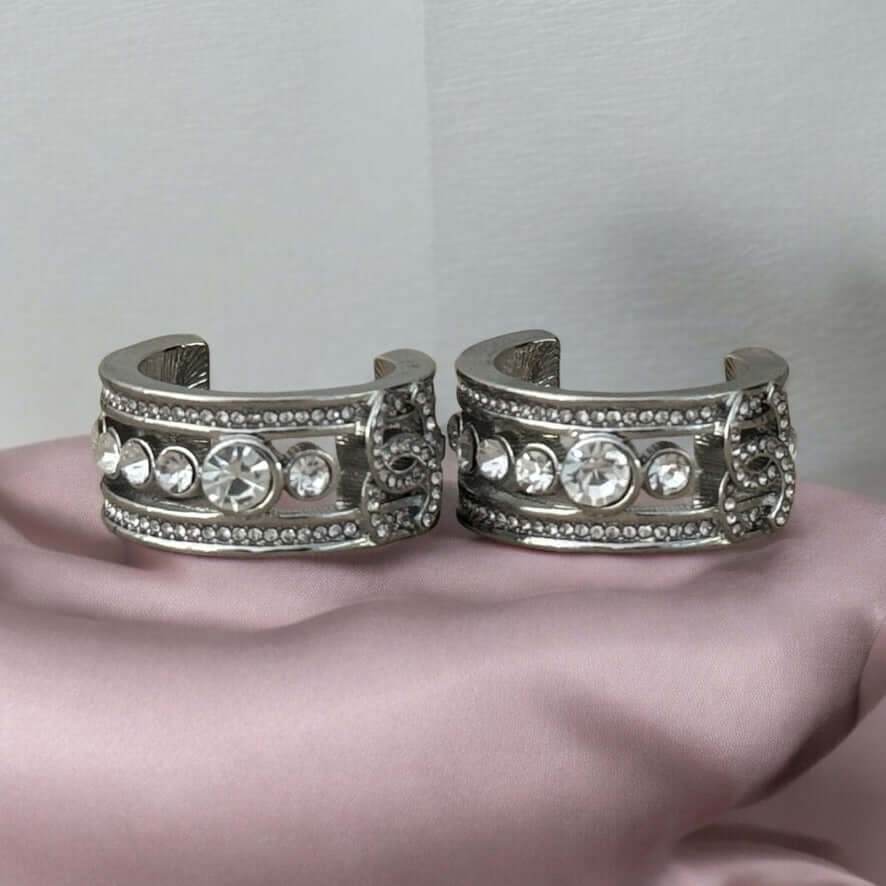 Authentic Chanel CC Silver w/ Crystals Hoops Pre-Owned - My Mama Found What 