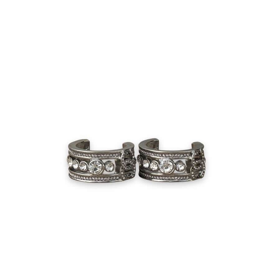 Authentic Chanel CC Silver w/ Crystals Hoops Pre-Owned - My Mama Found What 