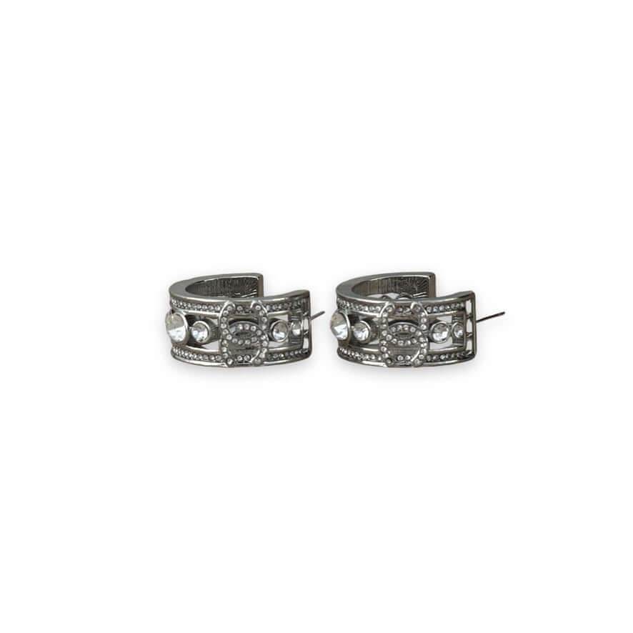 Authentic Chanel CC Silver w/ Crystals Hoops Pre-Owned - My Mama Found What 