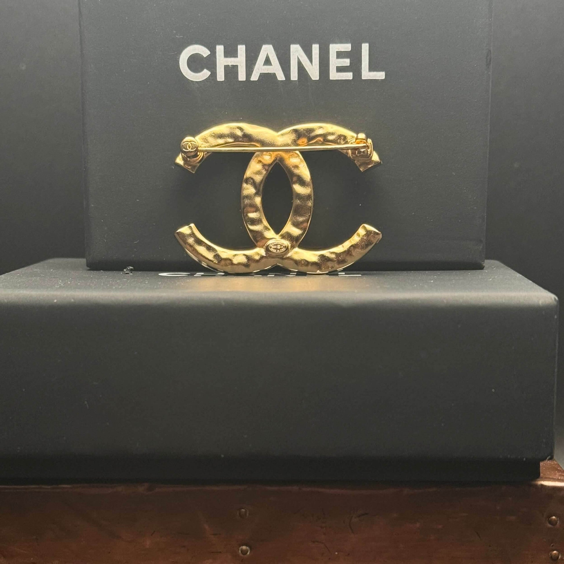 Authentic Chanel CC Textured Gold Brooch Pre-Owned - My Mama Found What 