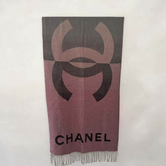 Authentic Chanel Fringe Pink Grey CC Shawl Scarf Never Worn Cashmere - My Mama Found What 