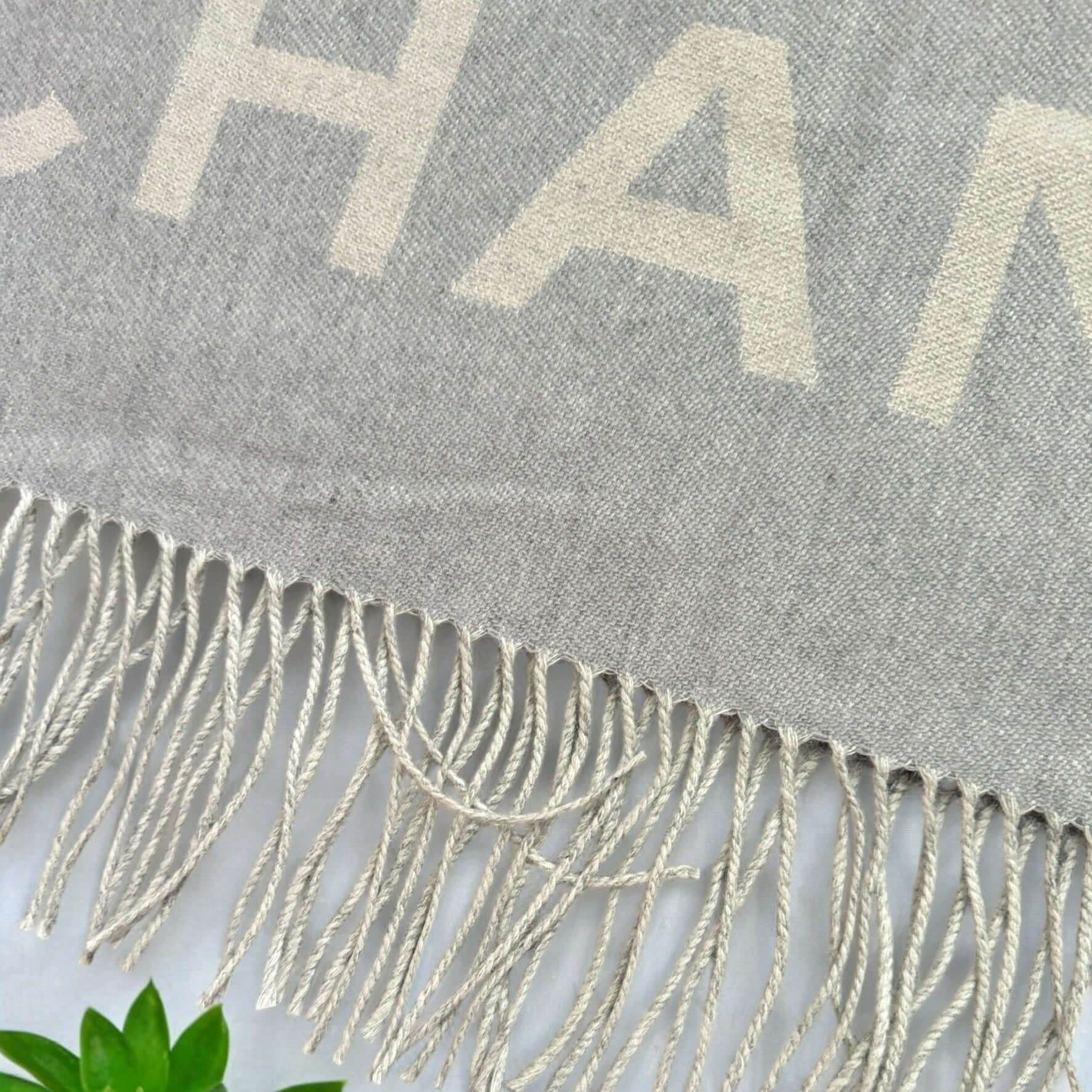 Authentic Chanel Fringe Pink Grey CC Shawl Scarf Never Worn Cashmere - My Mama Found What 