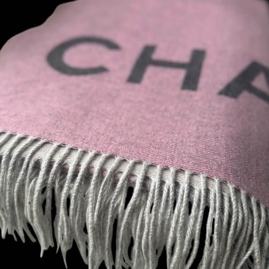 Authentic Chanel Fringe Pink Grey CC Shawl Scarf Never Worn Cashmere - My Mama Found What 