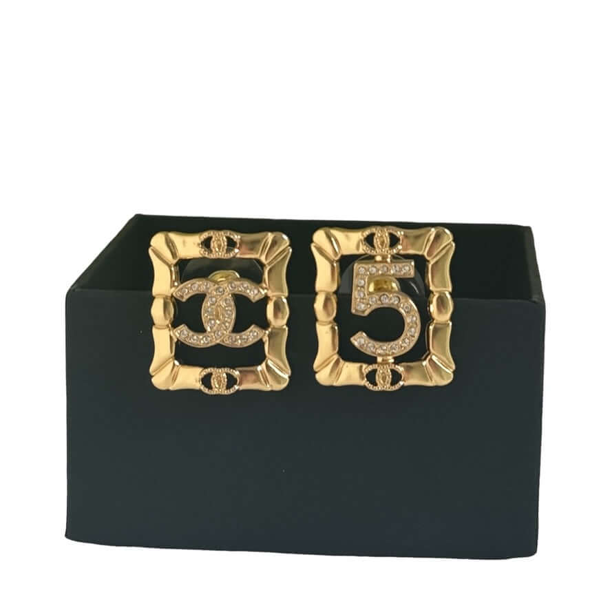 Authentic Chanel Gold CC & 5 Cut Crystals Pre-Owned Earrings - My Mama Found What   My Mama Found What 