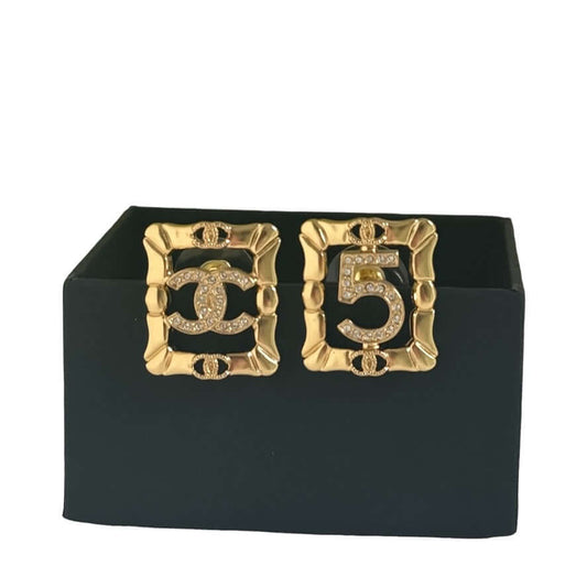 Authentic Chanel Gold CC & 5 Cut Crystals Pre-Owned Earrings - My Mama Found What   My Mama Found What 