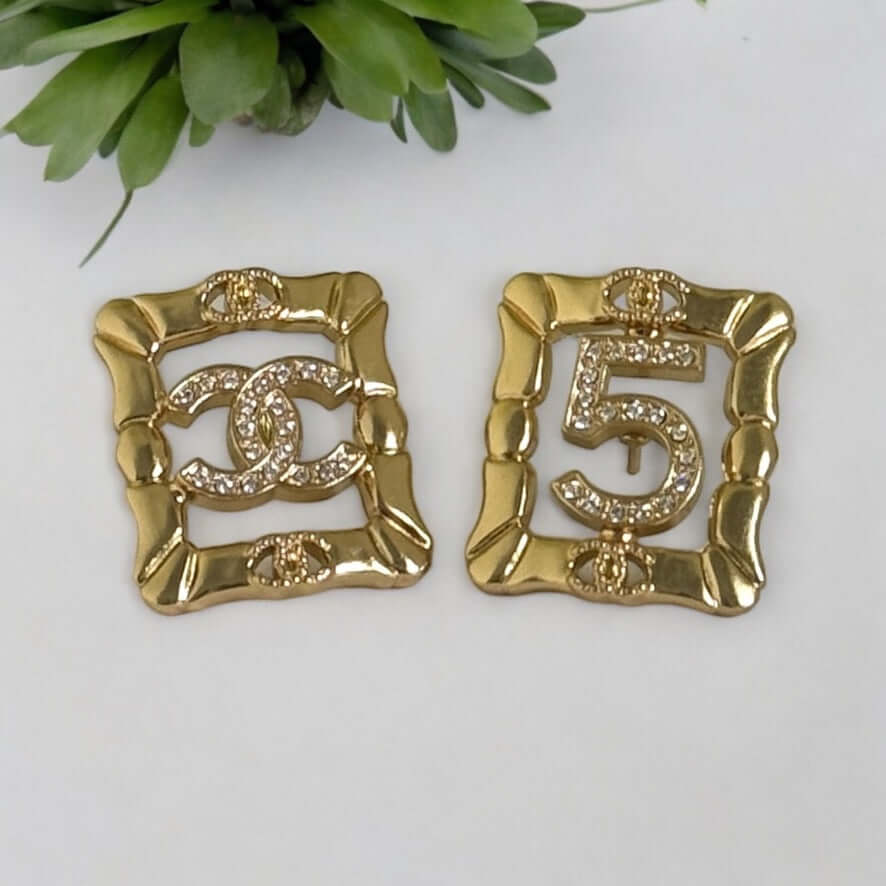 Authentic Chanel Gold CC & 5 Cut Crystals Pre-Owned Earrings - My Mama Found What   My Mama Found What 