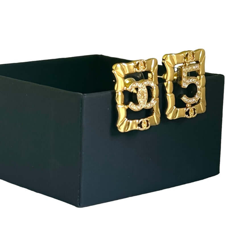 Authentic Chanel Gold CC & 5 Cut Crystals Pre-Owned Earrings - My Mama Found What   My Mama Found What 