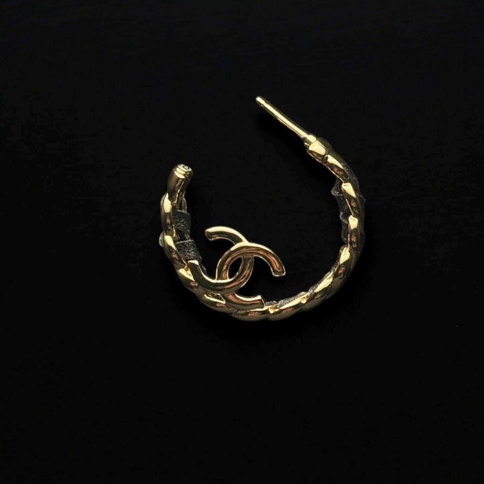 Authentic Chanel Gold CC Black Leather Statement Earrings Pre-Owned I 24 K - My Mama Found What 