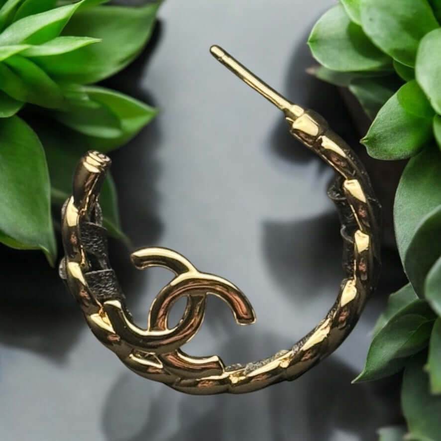 Authentic Chanel Gold CC Black Leather Statement Earrings Pre-Owned I 24 K - My Mama Found What 