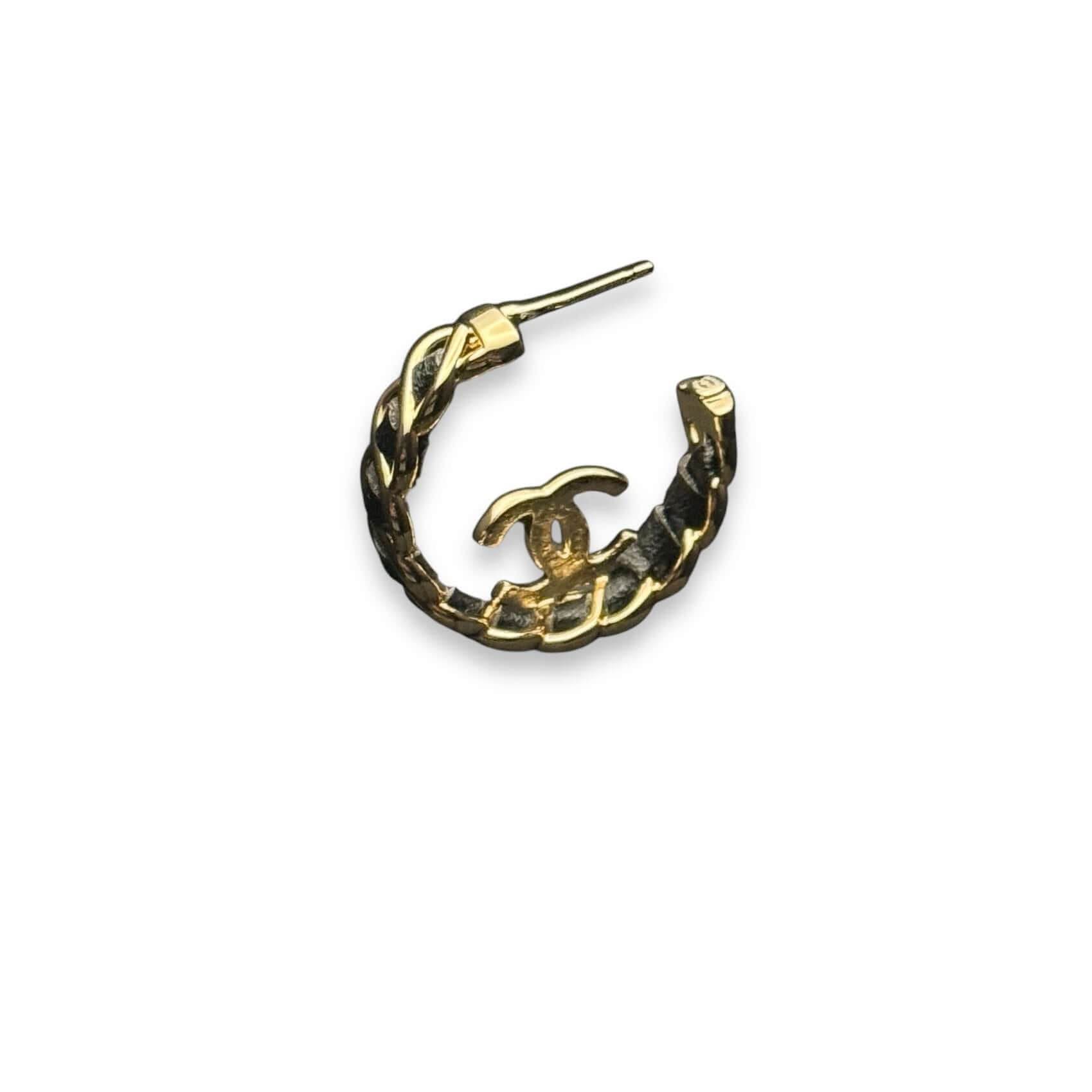 Authentic Chanel Gold CC Black Leather Statement Earrings Pre-Owned I 24 K - My Mama Found What 