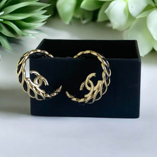Authentic Chanel Gold CC Black Leather Statement Earrings Pre-Owned I 24 K - My Mama Found What 