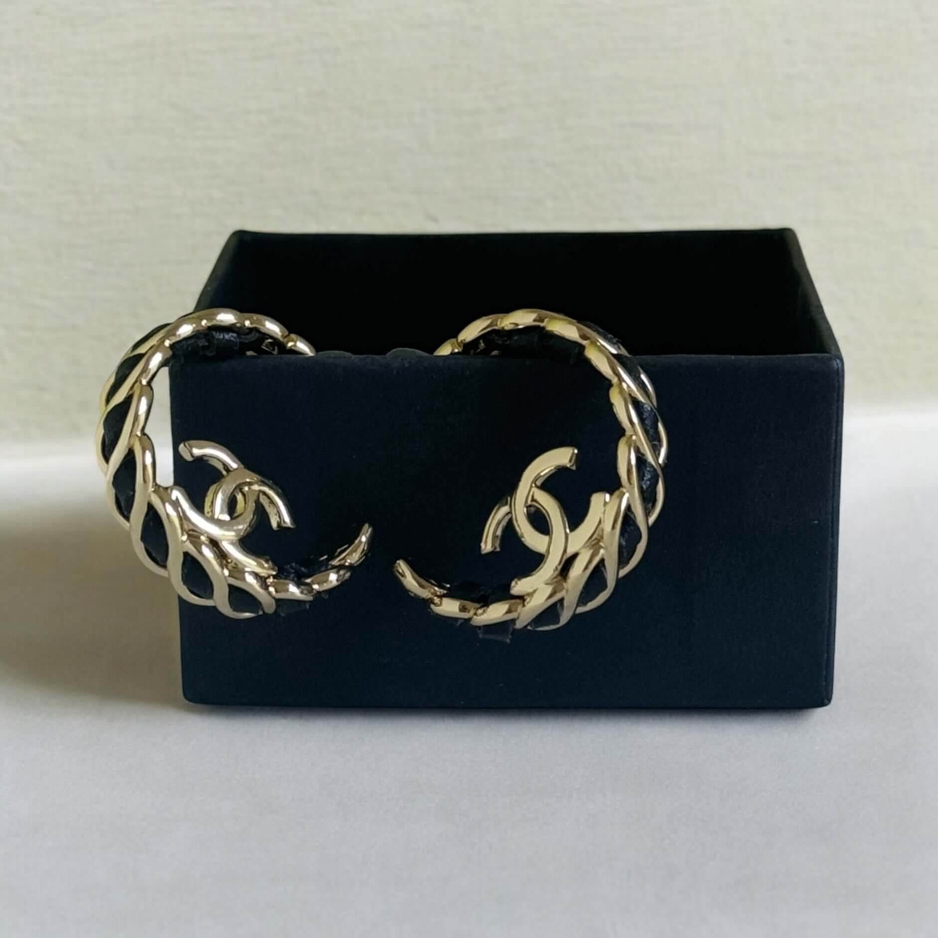Authentic Chanel Gold CC Black Leather Statement Earrings Pre-Owned I 24 K - My Mama Found What 