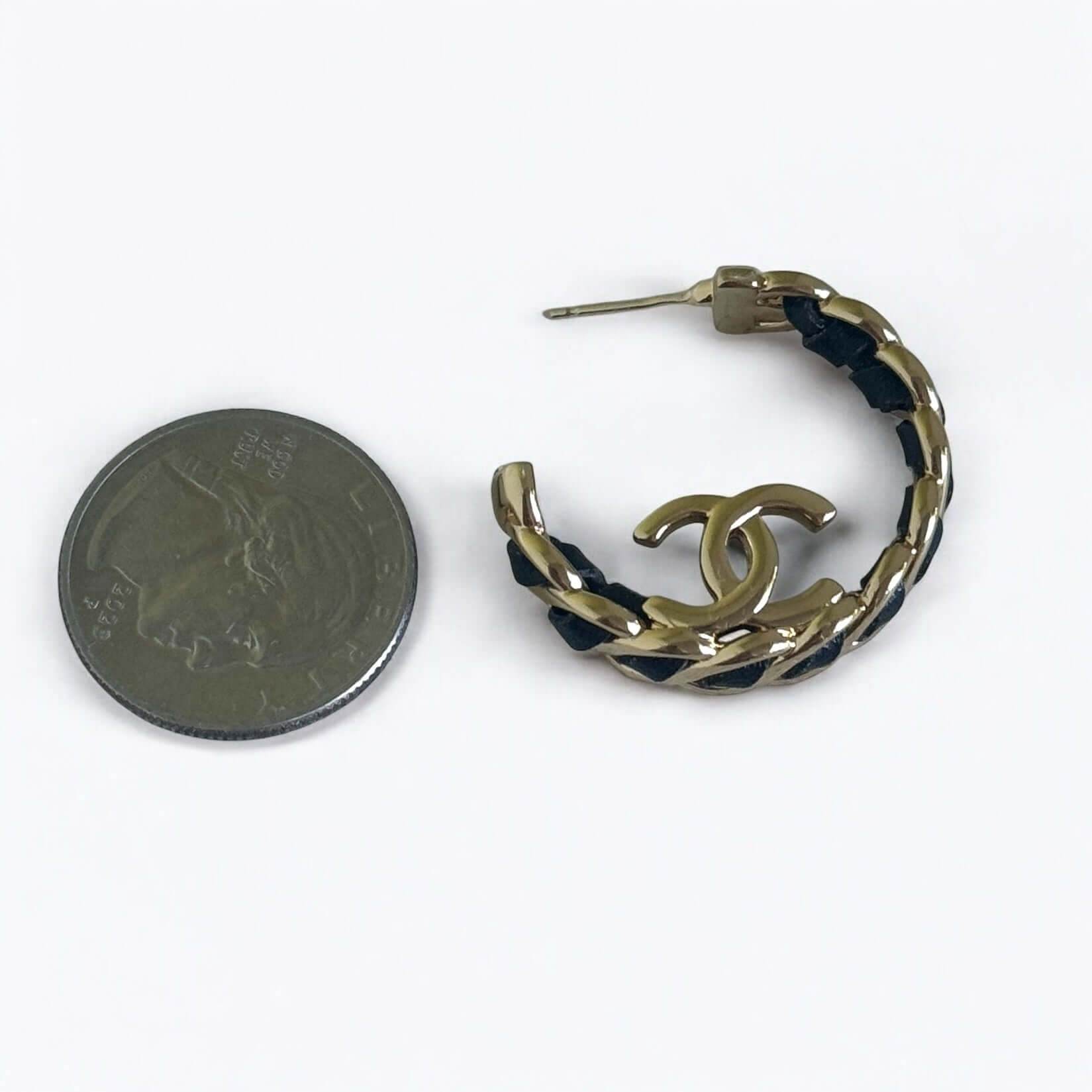 Authentic Chanel Gold CC Black Leather Statement Earrings Pre-Owned I 24 K - My Mama Found What 