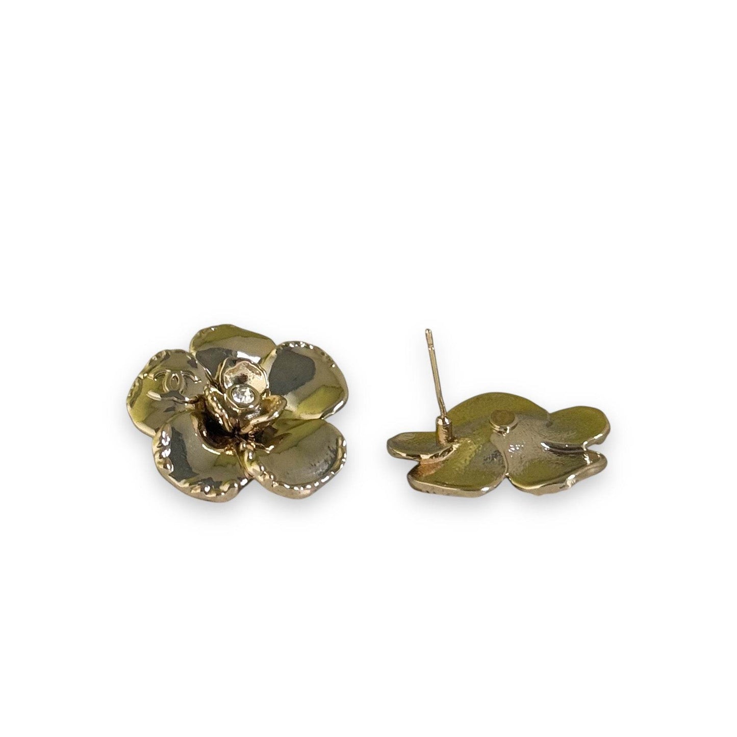 Authentic Chanel Gold CC Camellia Flower Earrings 24 Pre-Owned - My Mama Found What  My Mama Found What 