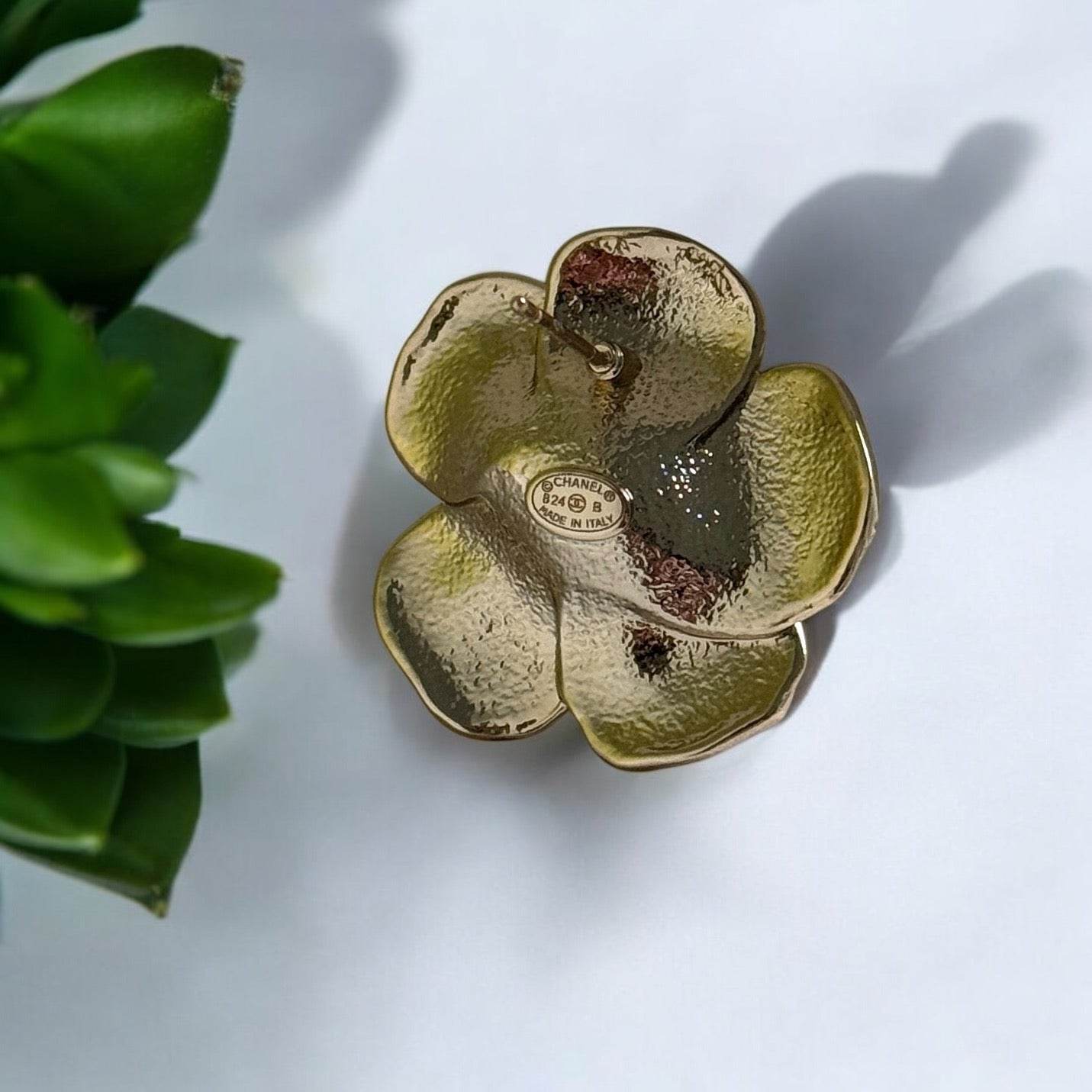 Authentic Chanel Gold CC Camellia Flower Earrings 24 Pre-Owned - My Mama Found What 