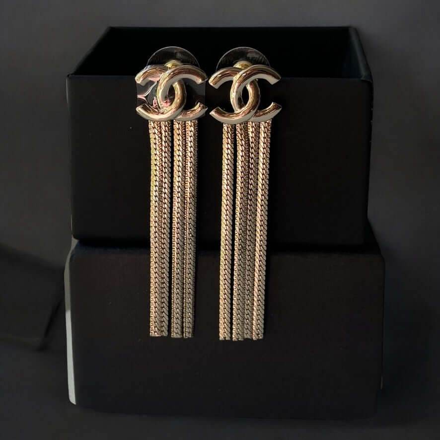 Authentic Chanel Gold CC Chain Dangle Earrings Pre-Owned - My Mama Found What 