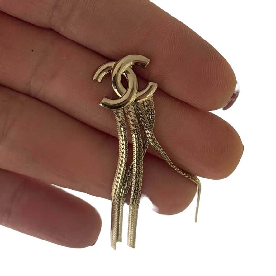 Authentic Chanel Gold CC Chain Dangle Earrings Pre-Owned - My Mama Found What 