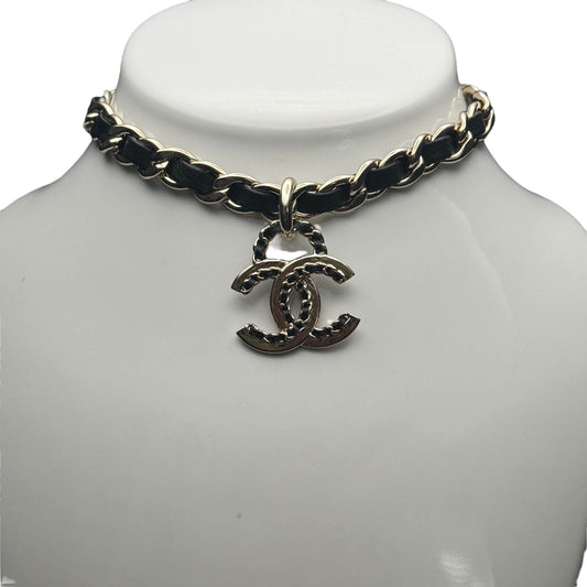 Authentic Chanel Gold CC Chain Leather Choker Pre-Owned - My Mama Found What 