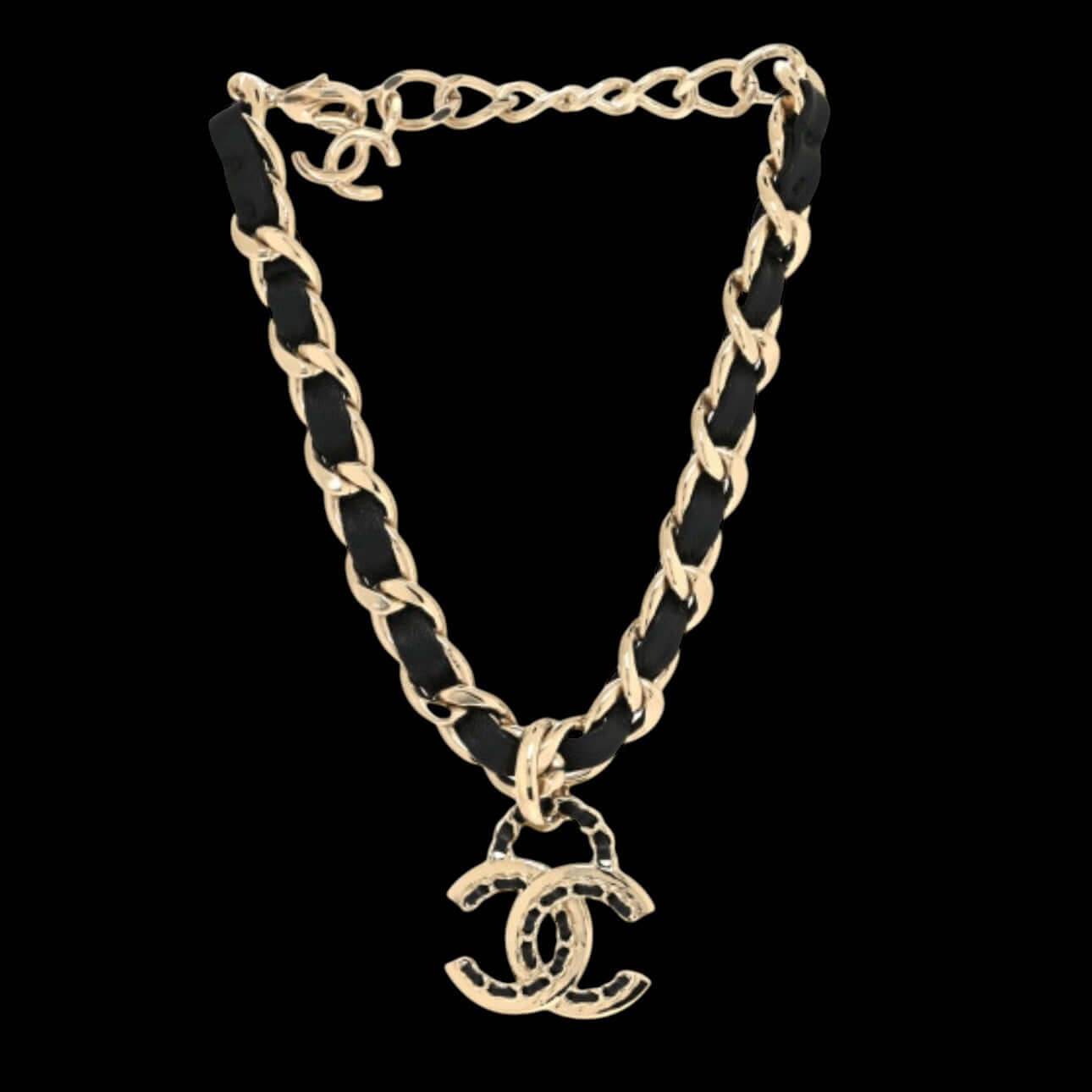 Authentic Chanel Gold CC Chain Leather Choker Pre-Owned - My Mama Found What 