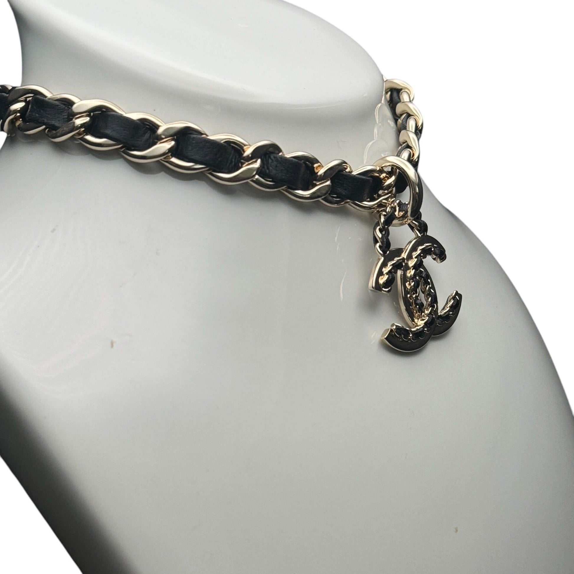 Authentic Chanel Gold CC Chain Leather Choker Pre-Owned - My Mama Found What 