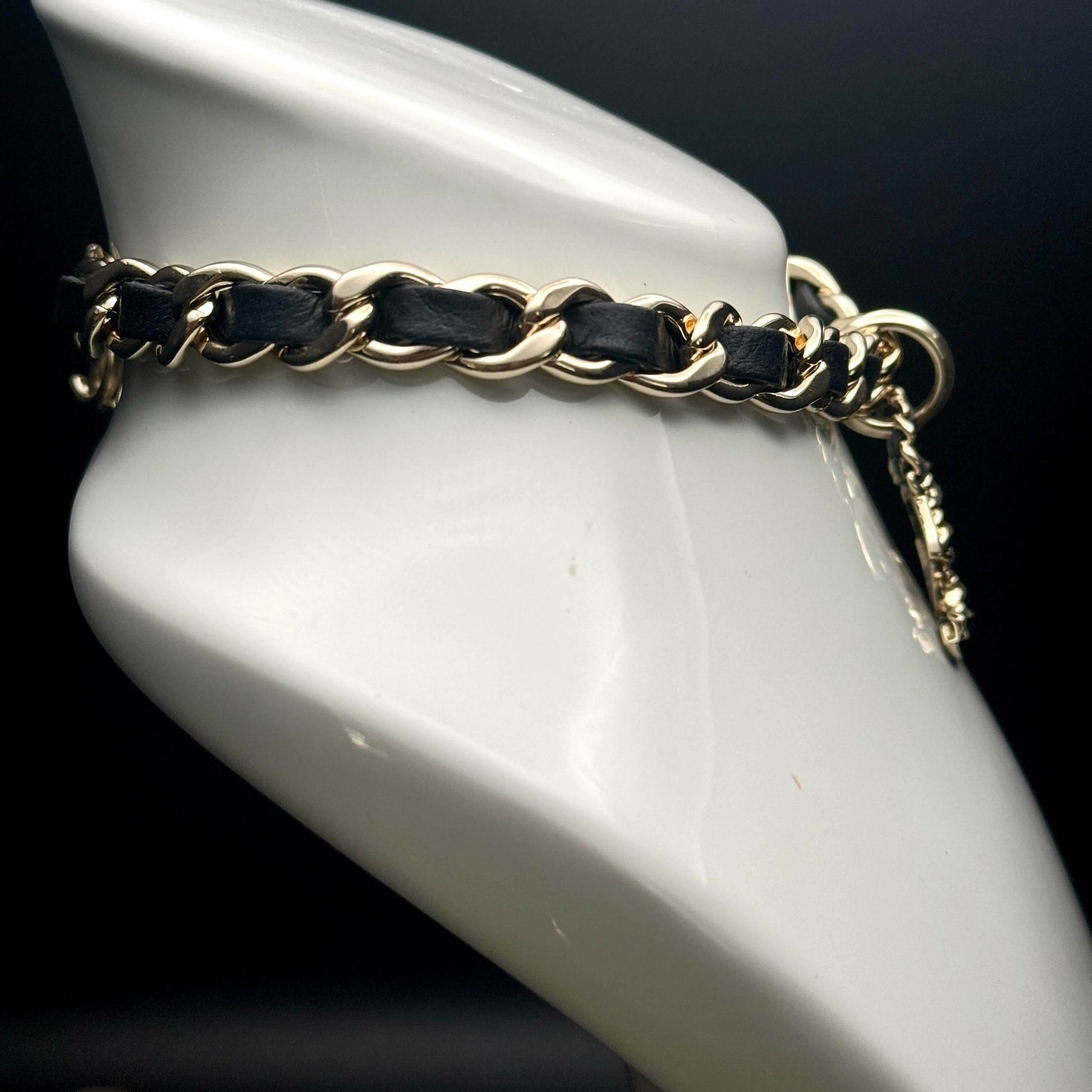 Authentic Chanel Gold CC Chain Leather Choker Pre-Owned - My Mama Found What 