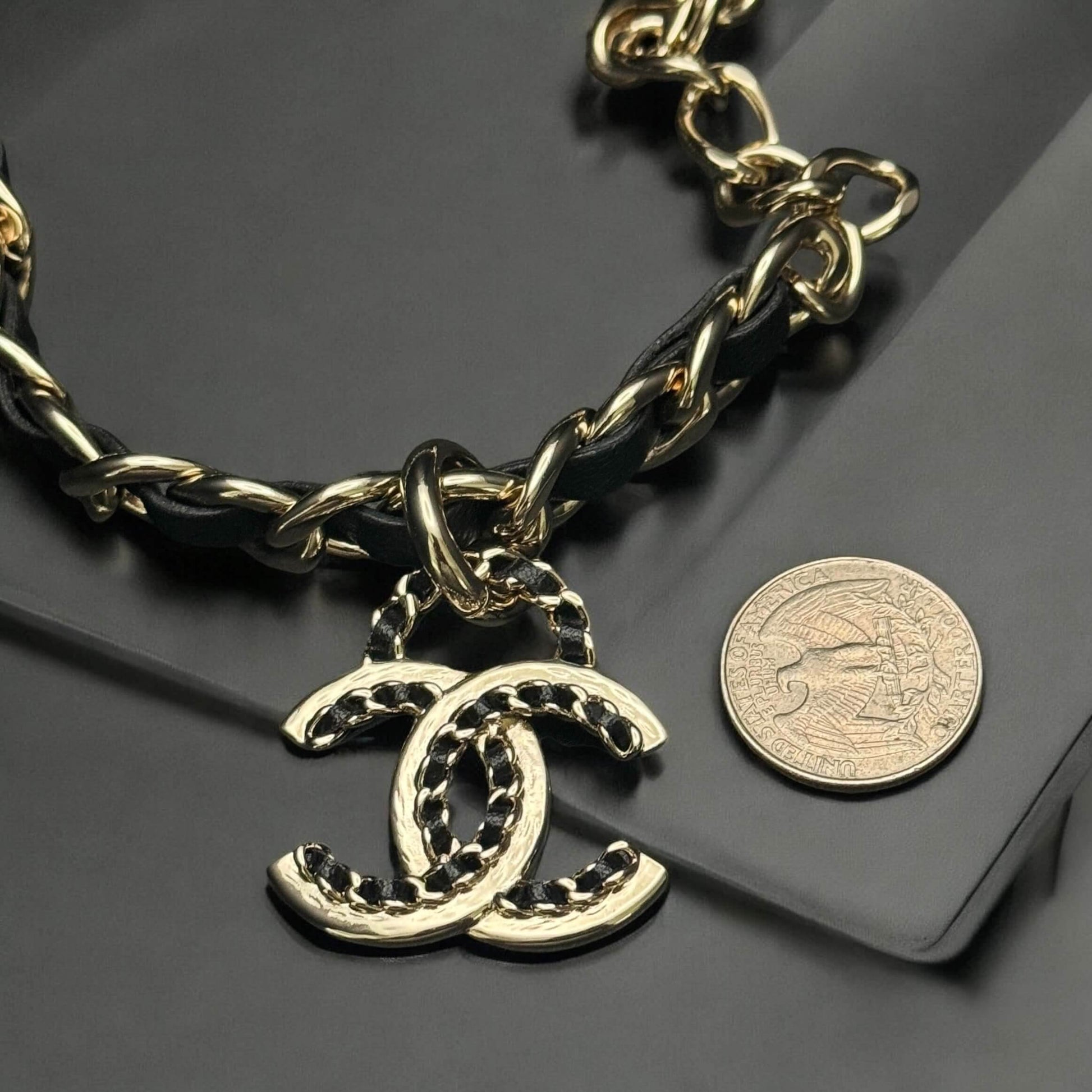 Authentic Chanel Gold CC Chain Leather Choker Pre-Owned - My Mama Found What 