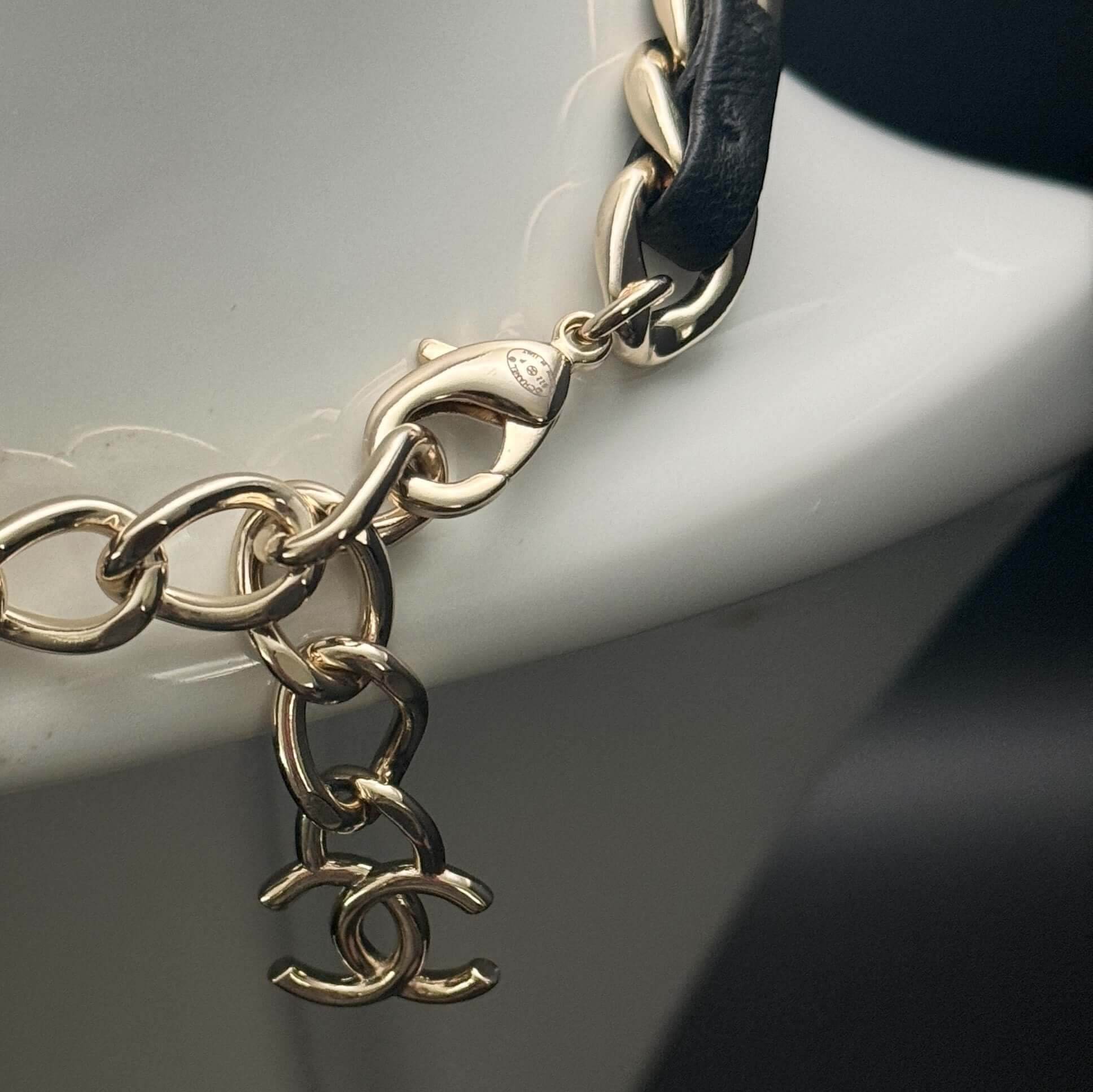Authentic Chanel Gold CC Chain Leather Choker Pre-Owned - My Mama Found What 