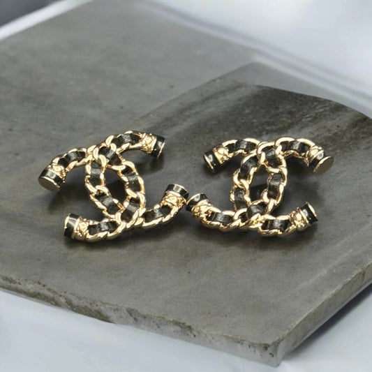 Authentic Chanel Gold CC Chain w/ Leather Earrings Pre-Owned - My Mama Found What 