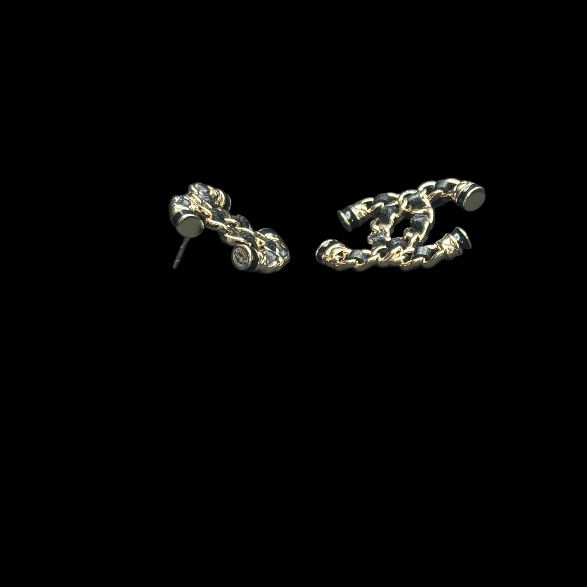 Authentic Chanel Gold CC Chain w/ Leather Earrings Pre-Owned - My Mama Found What 