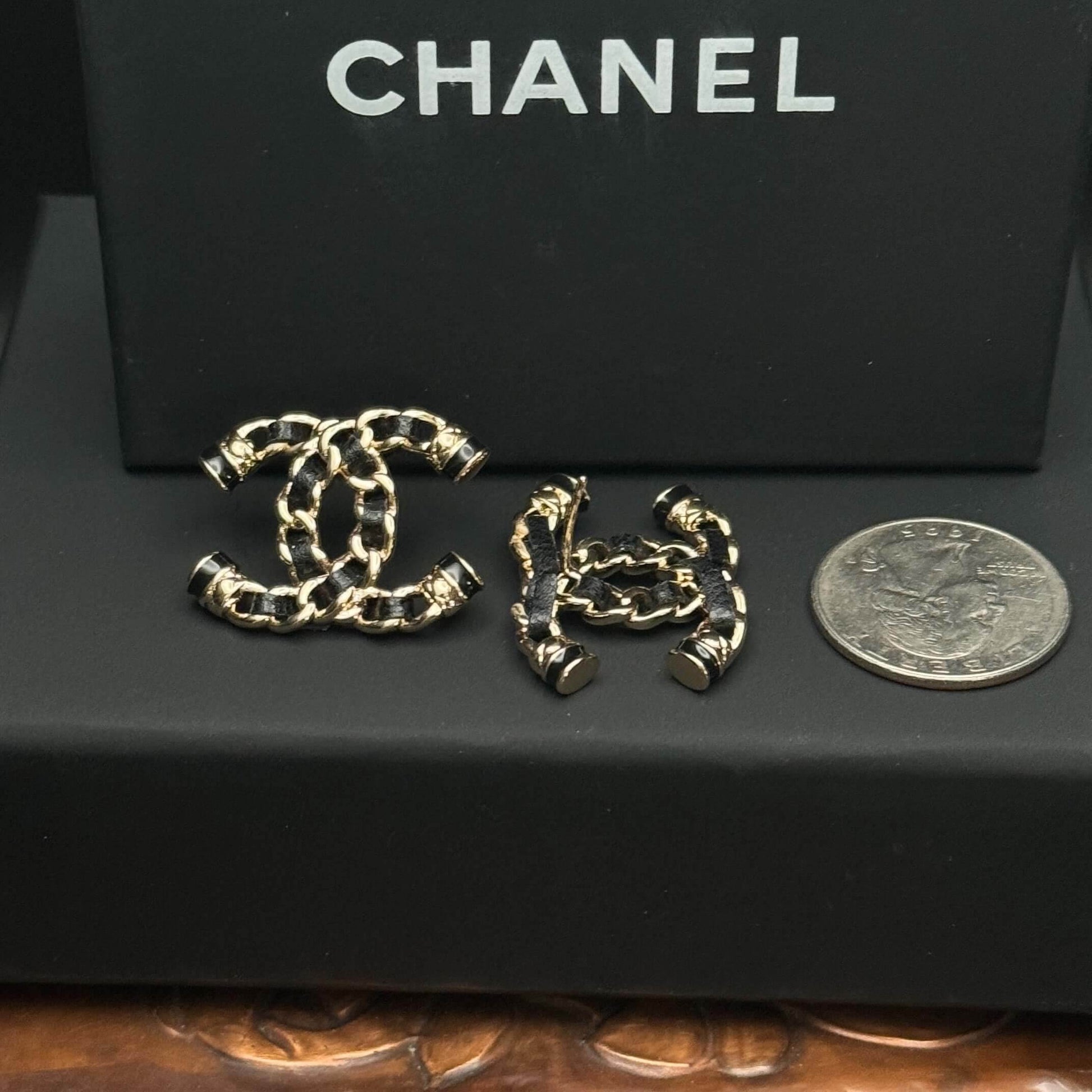 Authentic Chanel Gold CC Chain w/ Leather Earrings Pre-Owned - My Mama Found What 