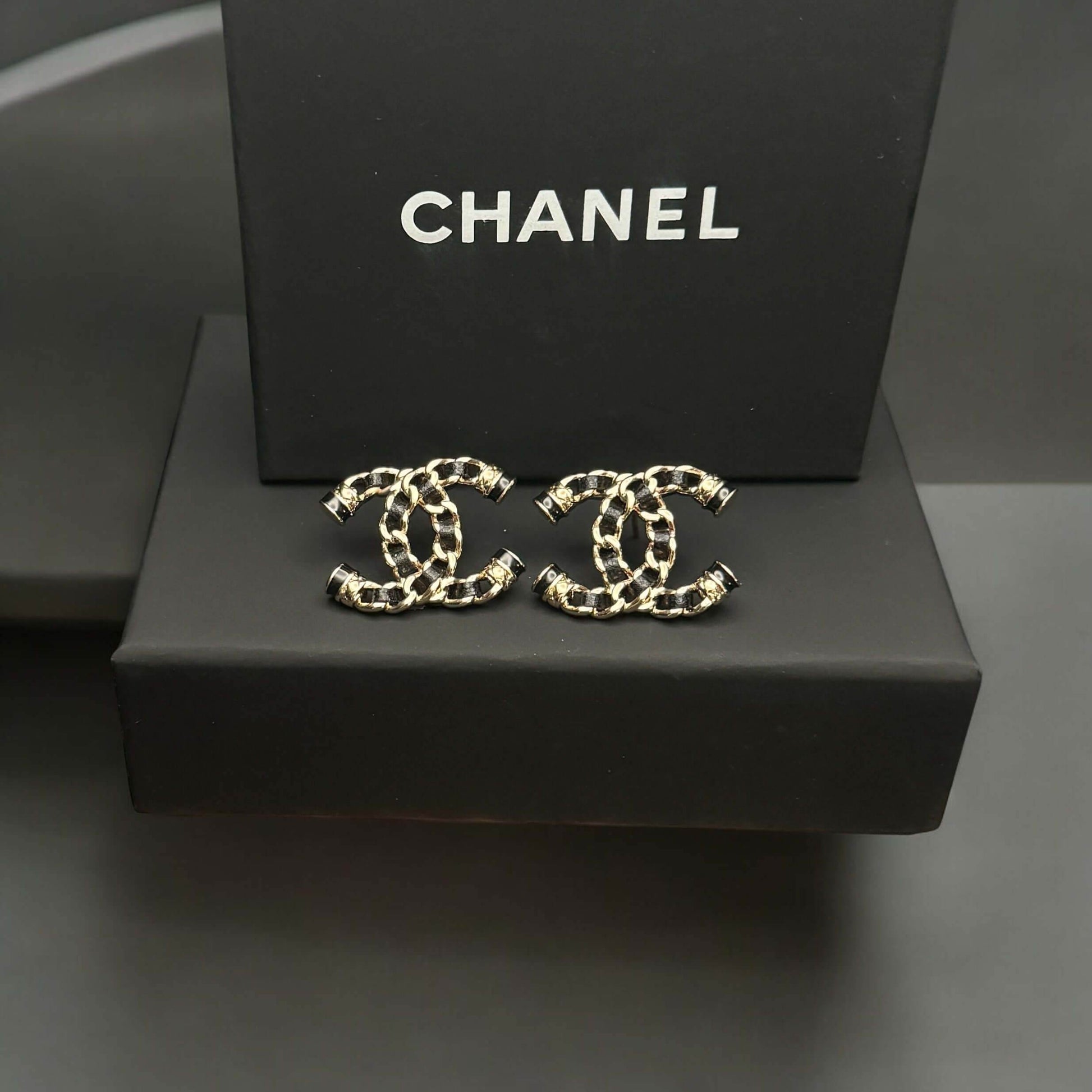 Authentic Chanel Gold CC Chain w/ Leather Earrings Pre-Owned - My Mama Found What 