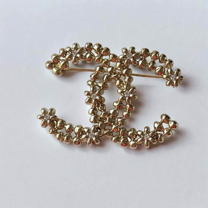Authentic Chanel Gold CC Floral w/ mini Crystals Brooch Pin Pre-Owned - My Mama Found What  My Mama Found What 