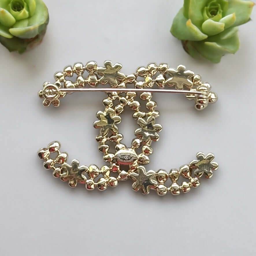 Authentic Chanel Gold CC Floral w/ mini Crystals Brooch Pin Pre-Owned - My Mama Found What  My Mama Found What 