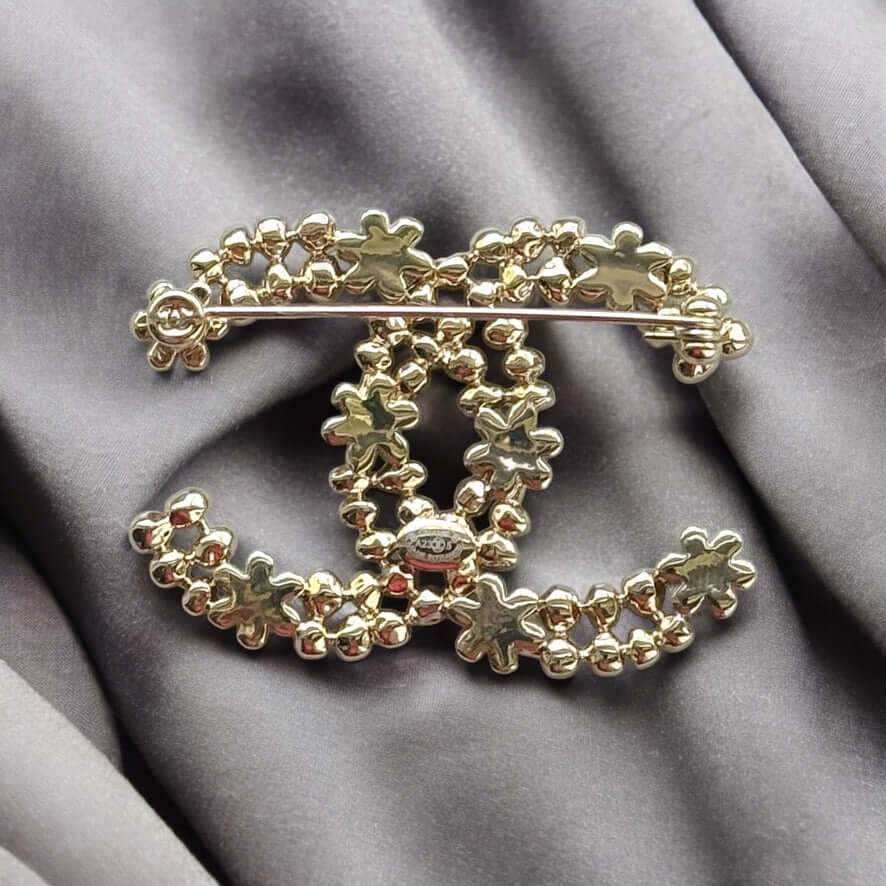 Authentic Chanel Gold CC Floral w/ mini Crystals Brooch Pin Pre-Owned - My Mama Found What 