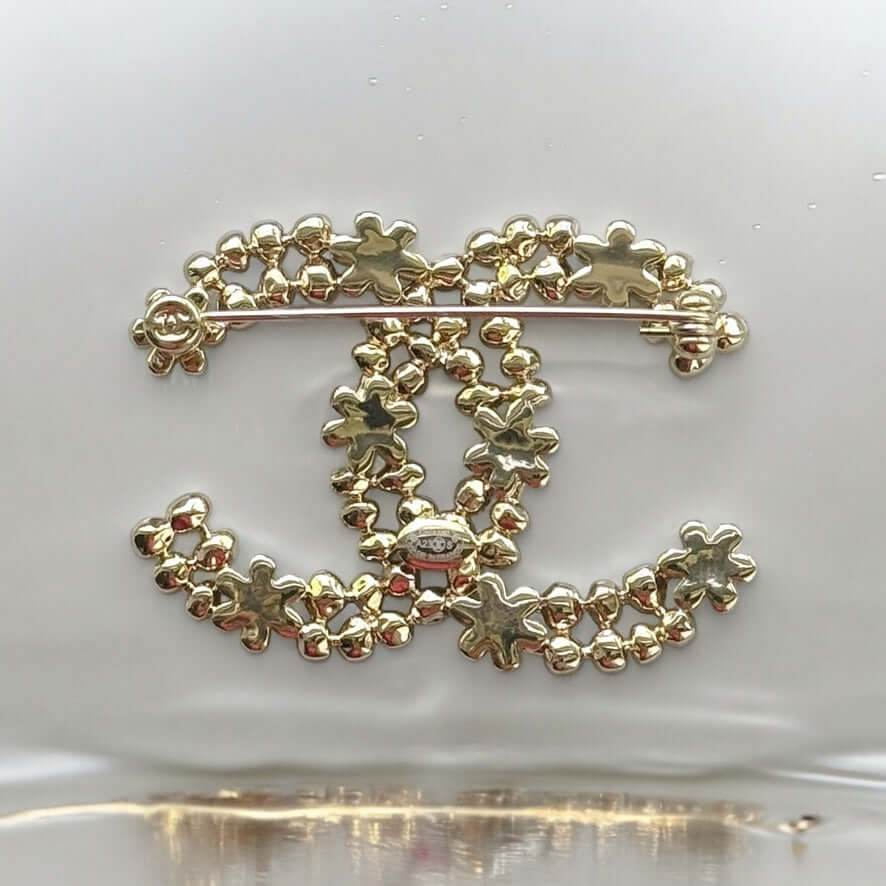 Authentic Chanel Gold CC Floral w/ mini Crystals Brooch Pin Pre-Owned - My Mama Found What 