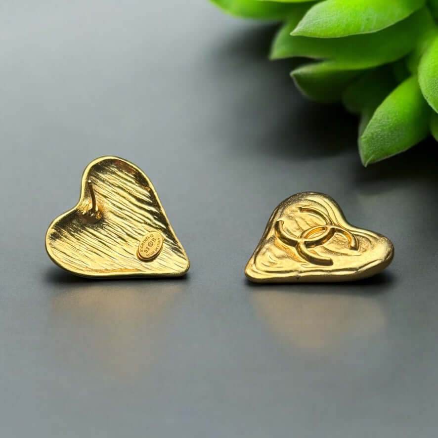 Authentic Chanel Gold CC Heart Bigger Earrings Vintage Pre-Owned - My Mama Found What  My Mama Found What 