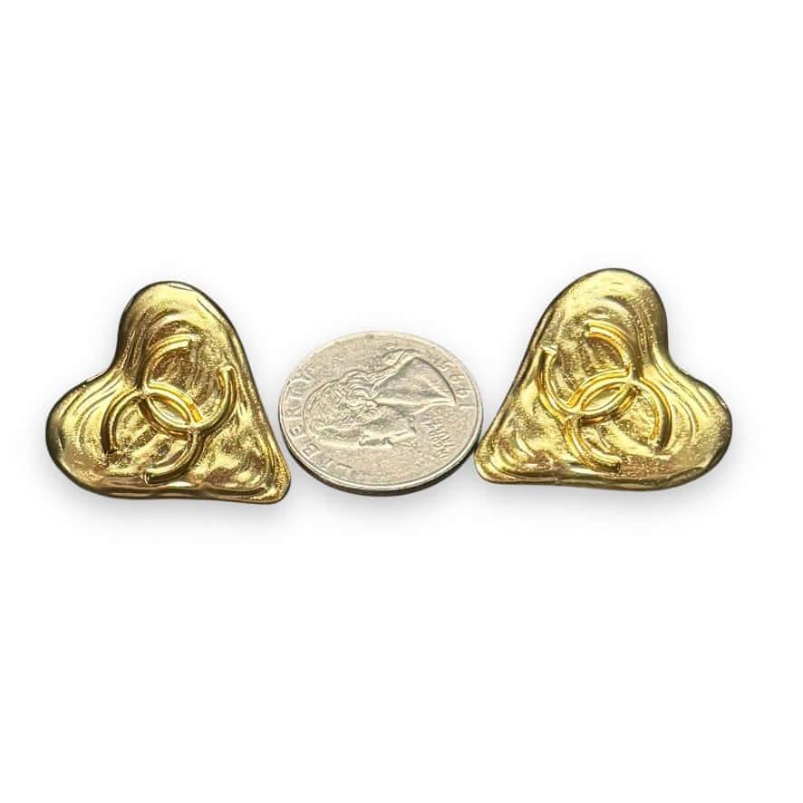 Authentic Chanel Gold CC Heart Bigger Earrings Vintage Pre-Owned - My Mama Found What  My Mama Found What 