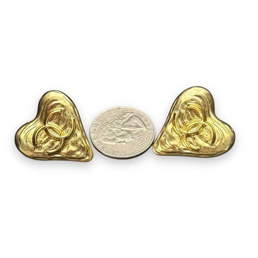 Authentic Chanel Gold CC Heart Bigger Earrings Vintage Pre-Owned - My Mama Found What  My Mama Found What 