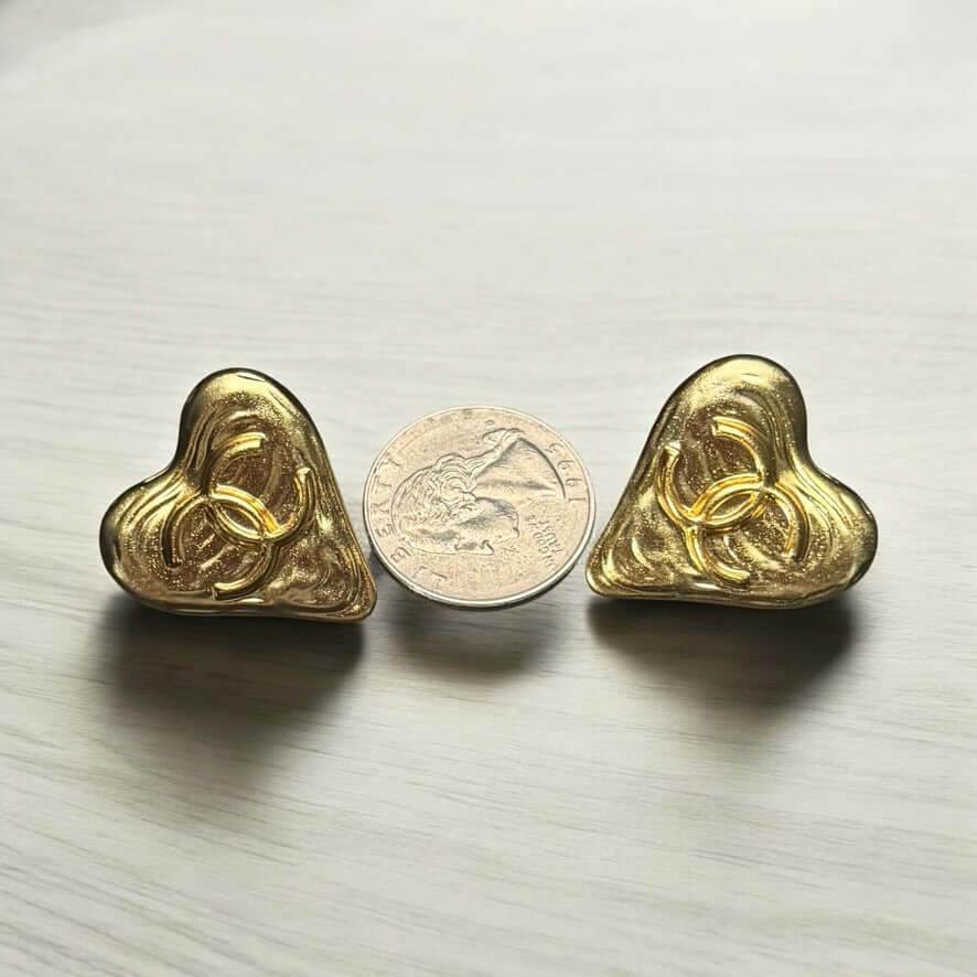 Authentic Chanel Gold CC Heart Bigger Earrings Vintage Pre-Owned - My Mama Found What  My Mama Found What 