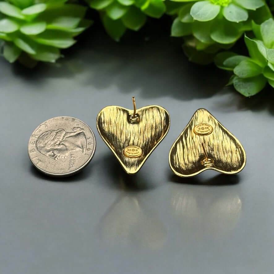 Authentic Chanel Gold CC Heart Bigger Earrings Vintage Pre-Owned - My Mama Found What  My Mama Found What 