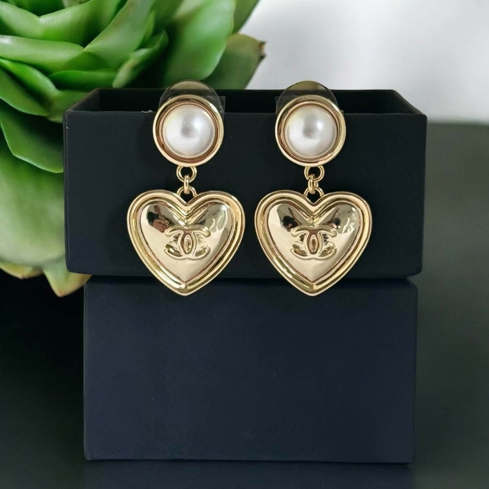 Authentic Chanel Gold CC Heart Dangle Earrings Pre-owned - My Mama Found What 