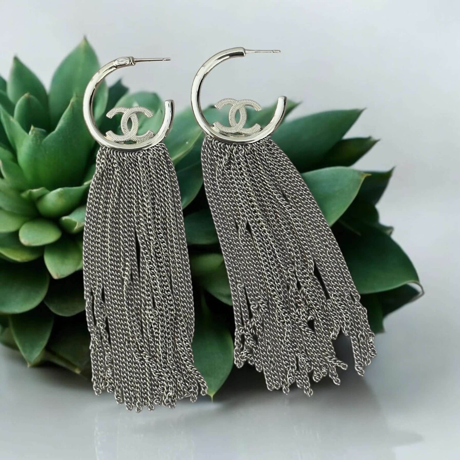 Authentic Chanel Gold CC Hoops w/ dangling chains Pre-Owned A22P - My Mama Found What 