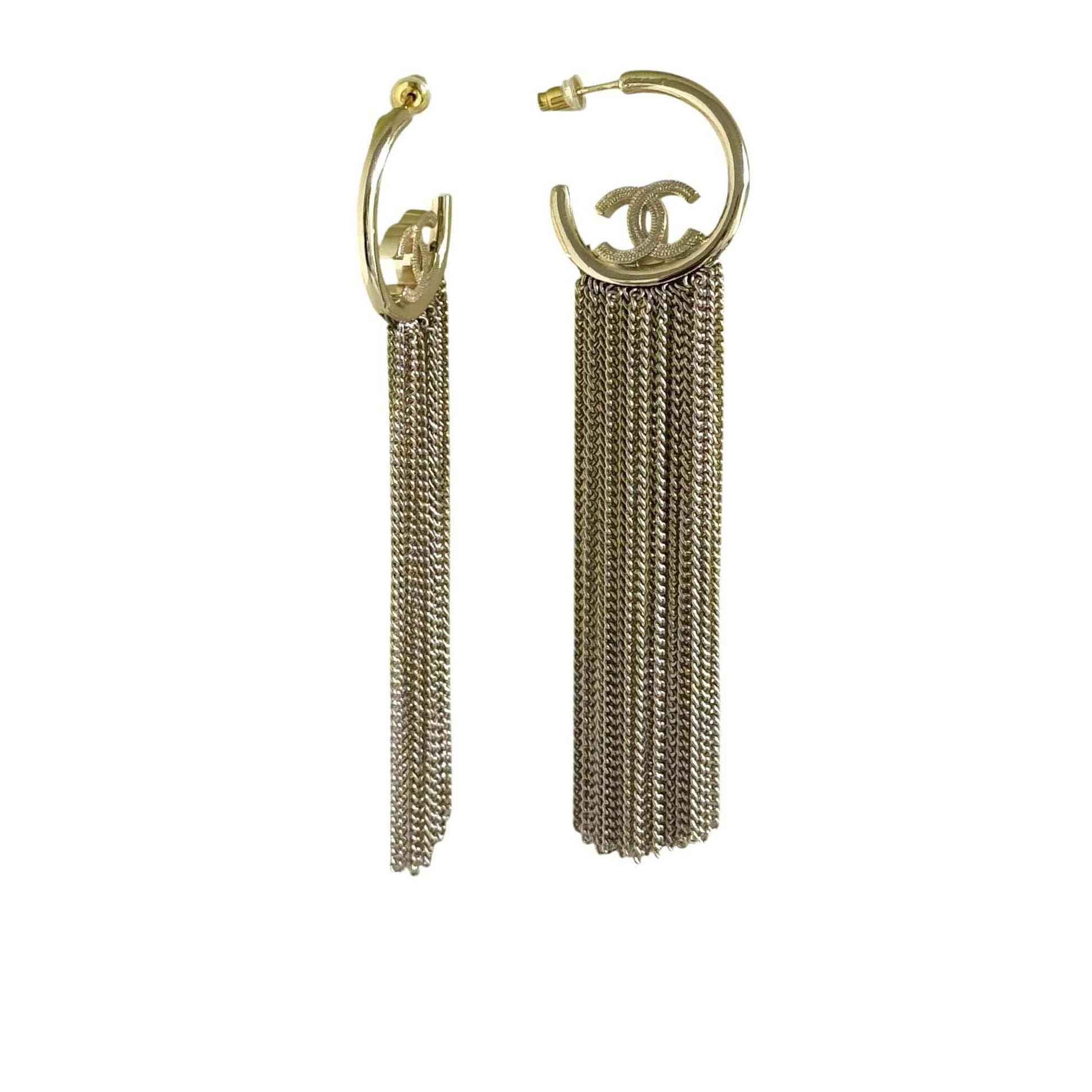 Authentic Chanel Gold CC Hoops w/ dangling chains Pre-Owned A22P - My Mama Found What 
