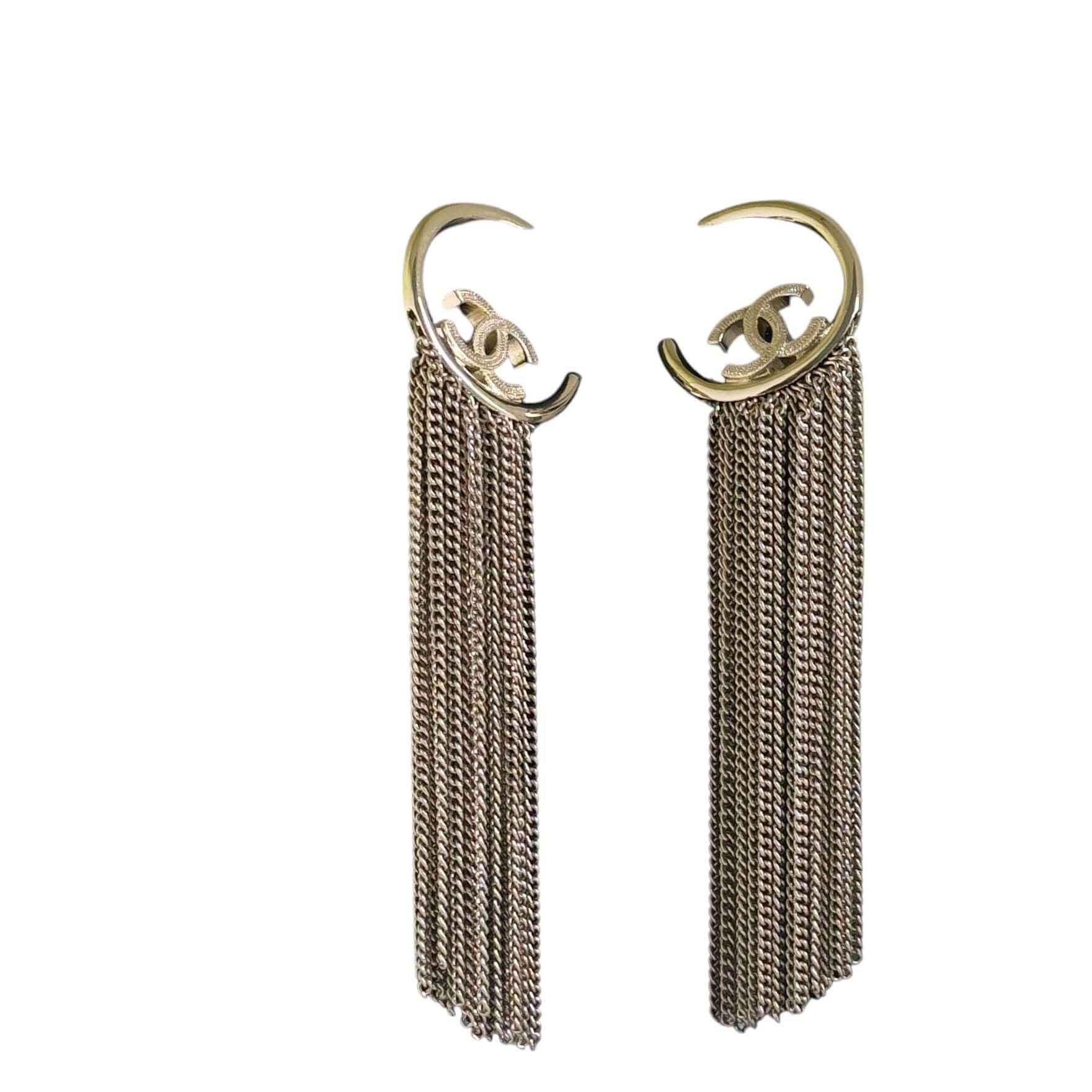 Authentic Chanel Gold CC Hoops w/ dangling chains Pre-Owned A22P - My Mama Found What 