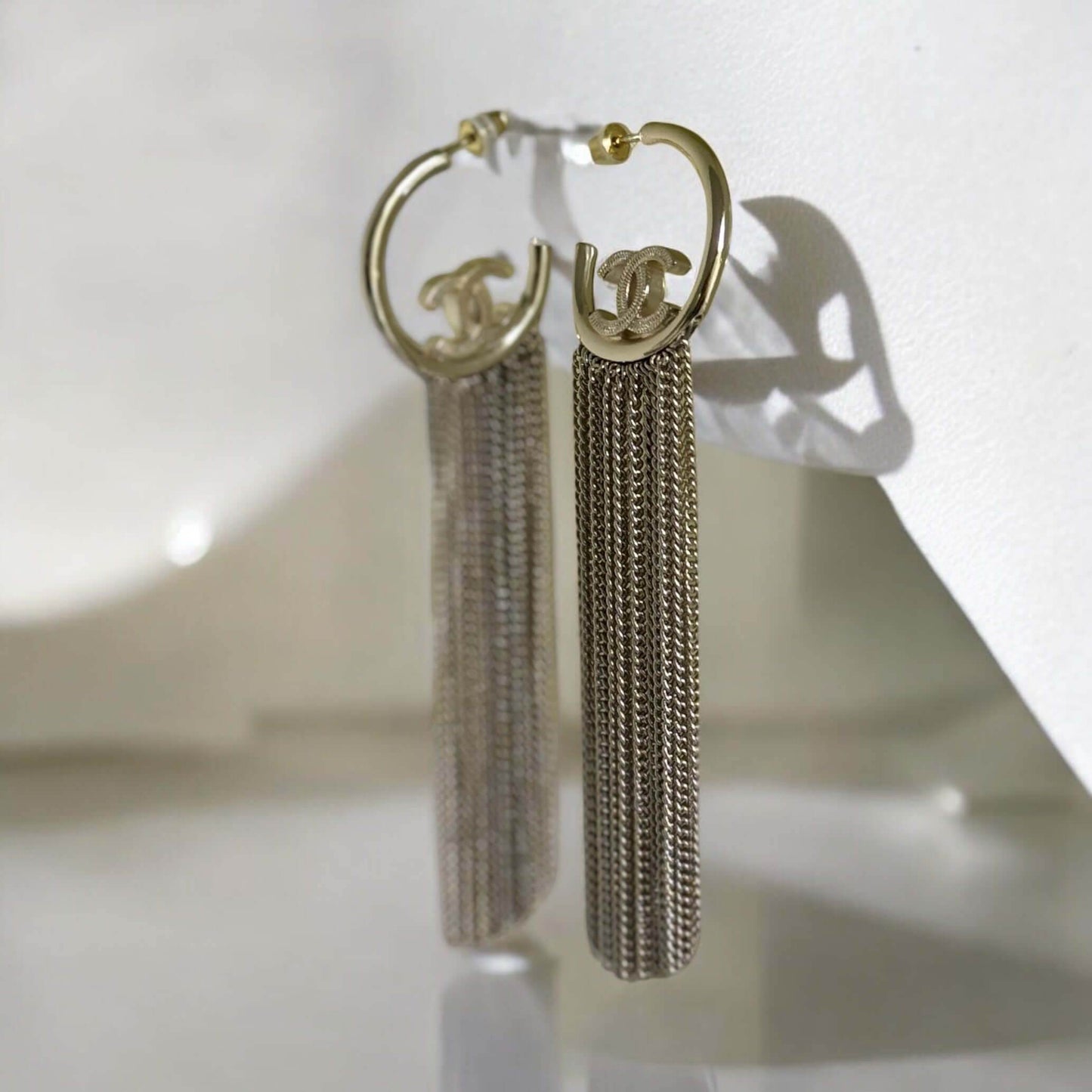 Authentic Chanel Gold CC Hoops w/ dangling chains Pre-Owned A22P - My Mama Found What 