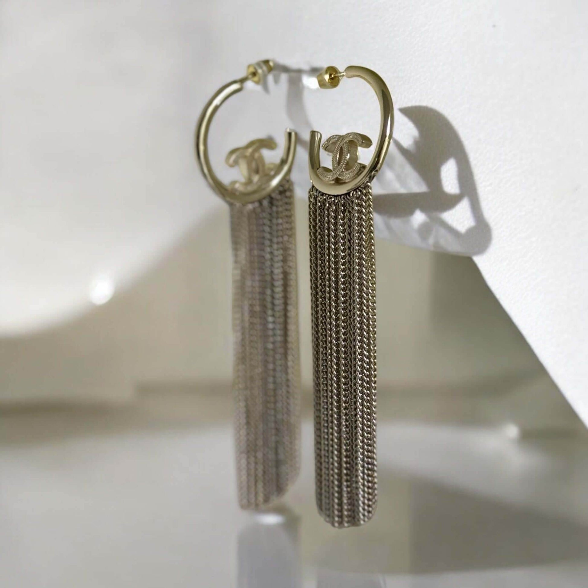 Authentic Chanel Gold CC Hoops w/ dangling chains Pre-Owned A22P - My Mama Found What 