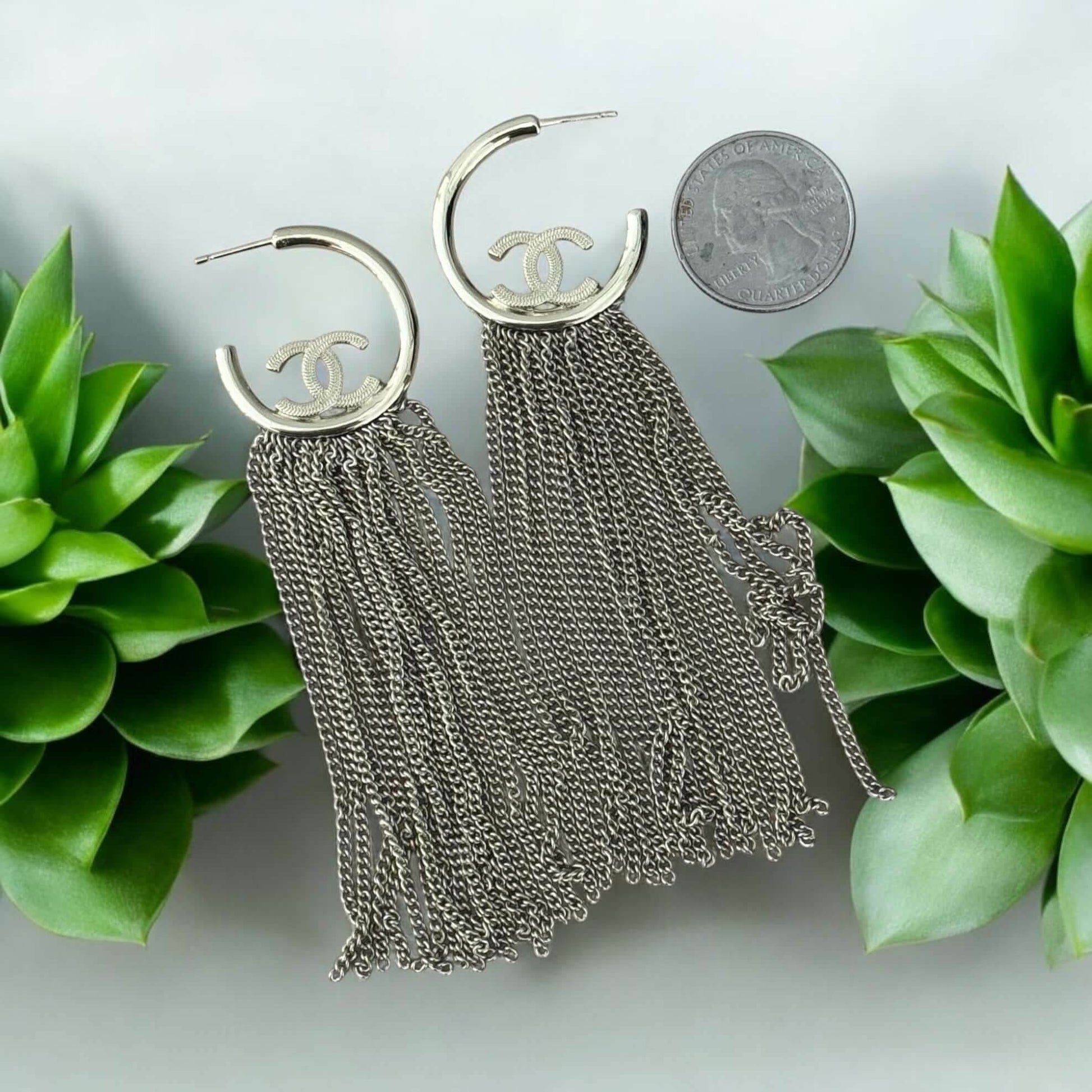 Authentic Chanel Gold CC Hoops w/ dangling chains Pre-Owned A22P - My Mama Found What 