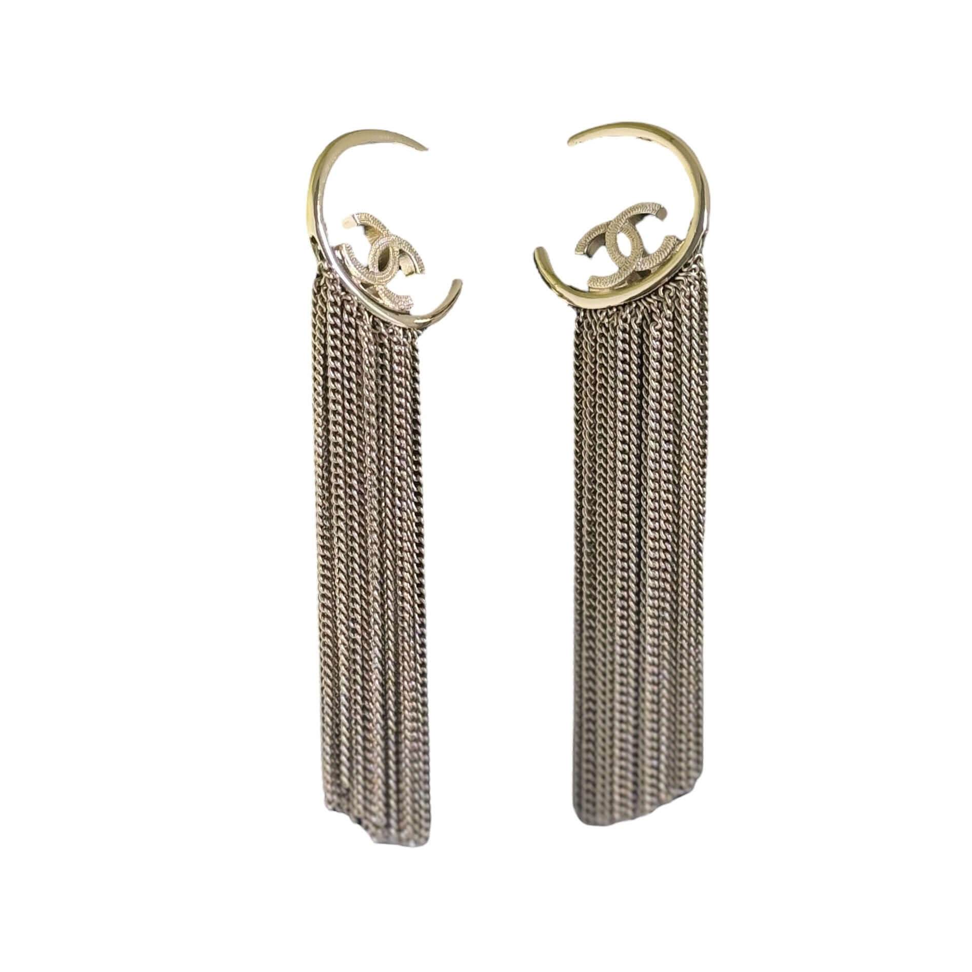 Authentic Chanel Gold CC Hoops w/ dangling chains Pre-Owned A22P - My Mama Found What 