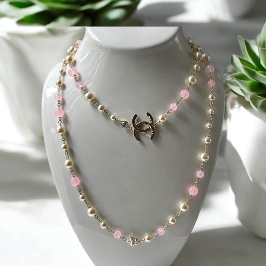 Authentic Chanel Gold CC Pink & White Metal Link Necklace Pre-Owed - My Mama Found What  My Mama Found What 
